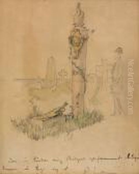 Konstnarens Forslag Till Kamraten Hugo Birgers Gravmonument Oil Painting by Carl Larsson