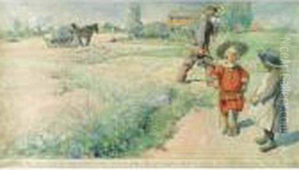 Esbjorn Och Bondflickan (esbjorn And The Farmer's Girl) Oil Painting by Carl Larsson