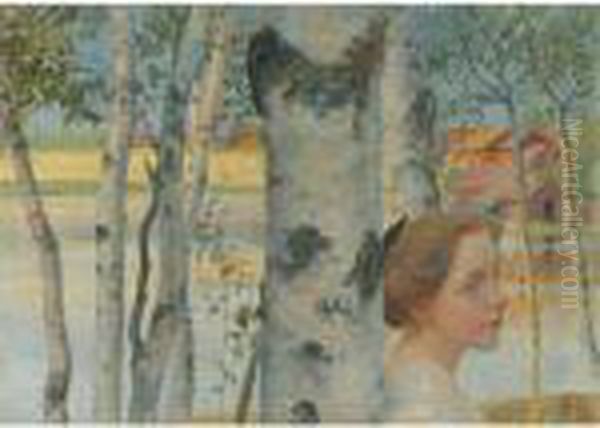 Lisbeth Vid Bjorken (lisbeth By The Birch Tree) Oil Painting by Carl Larsson