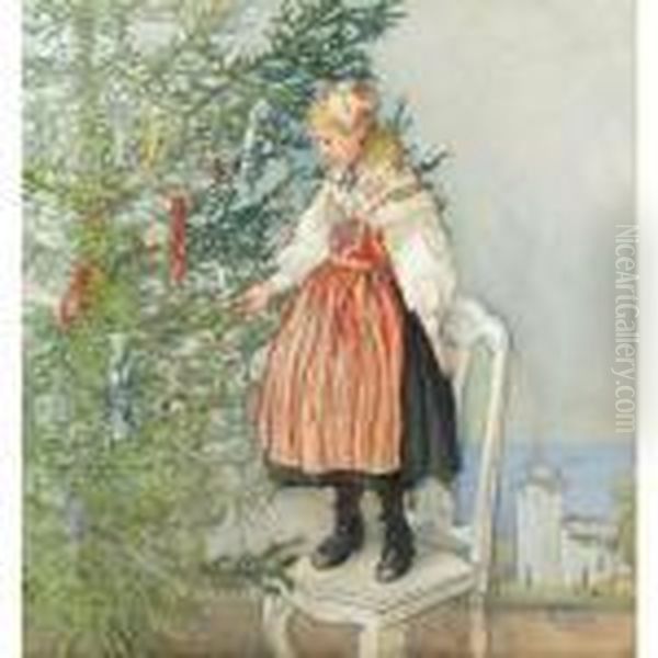 Julgranskonfekt (decorating The Tree) Oil Painting by Carl Larsson