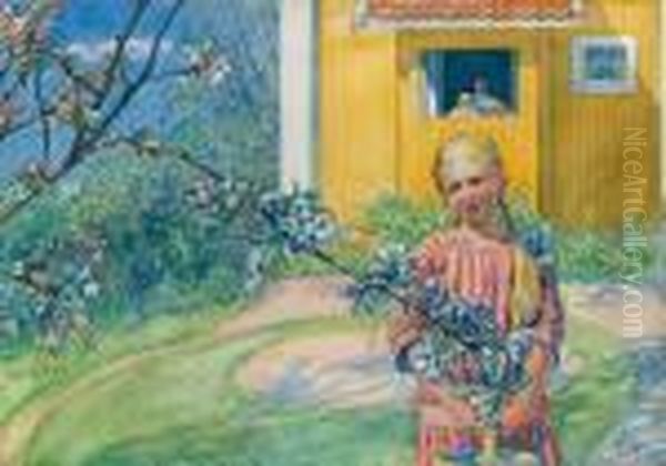 Flickan I Appelblom (girl With Apple Blossom) Oil Painting by Carl Larsson