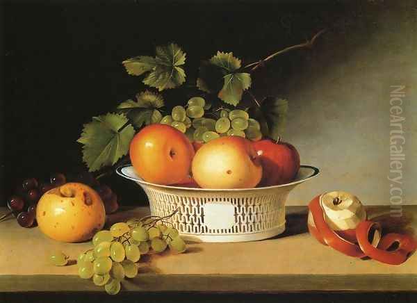 Apples and Grapes in a Pierced Bowl Oil Painting by James Peale