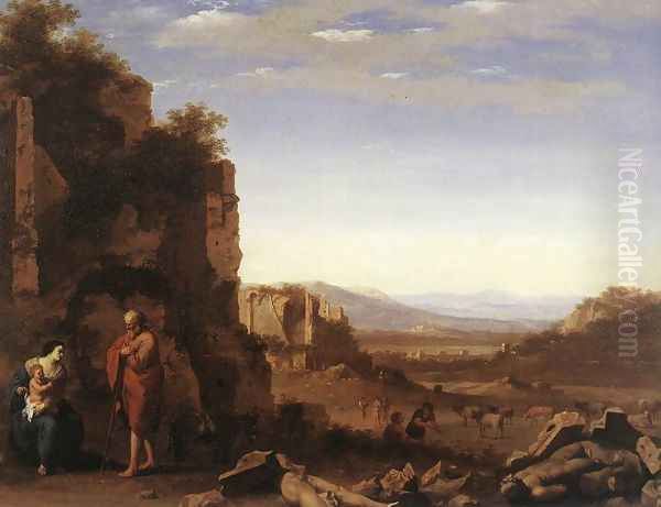 Rest on the Flight into Egypt c. 1640 Oil Painting by Cornelis Van Poelenburgh