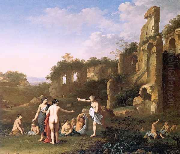 Women Bathing in a Landscape 1630 Oil Painting by Cornelis Van Poelenburgh