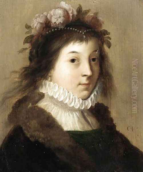 Portrait of a Young Girl as Flora Oil Painting by Cornelis Van Poelenburgh