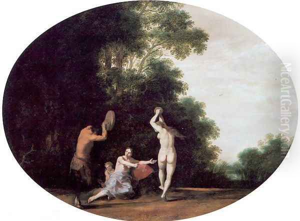 Nymphs and Satyr 1630 Oil Painting by Cornelis Van Poelenburgh