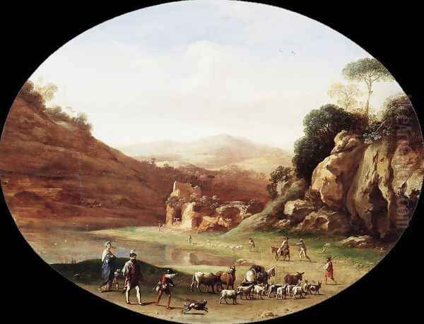 Valley with Ruins and Figures Oil Painting by Cornelis Van Poelenburgh