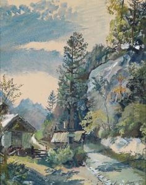 Habachtal, View Of The Neukirchener Mountains In Weyer Oil Painting by Oskar Laske