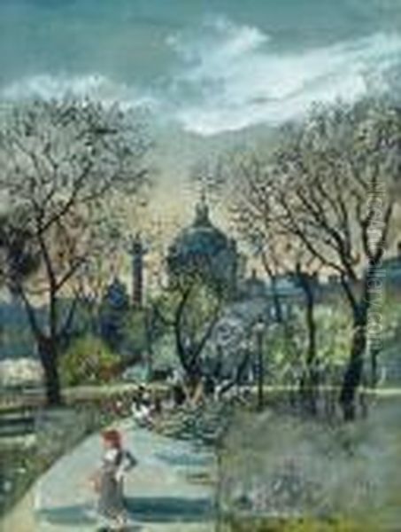 Resselpark With Aview Of The Karlskirche Oil Painting by Oskar Laske