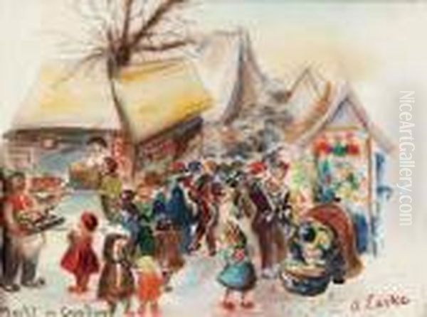 Markt In Gaaden Oil Painting by Oskar Laske