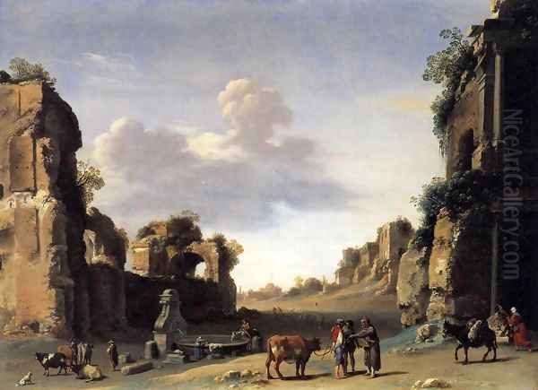 View of the Campo Vaccino Oil Painting by Cornelis Van Poelenburgh