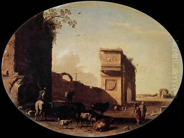 Roman Ruins Oil Painting by Cornelis Van Poelenburgh