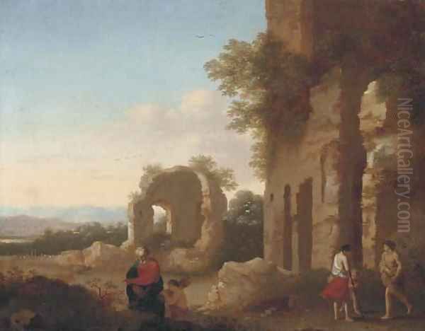 The Departure of Abraham and Isaac Oil Painting by Cornelis Van Poelenburgh