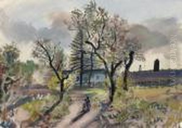 Landscape In Early Spring Oil Painting by Oskar Laske