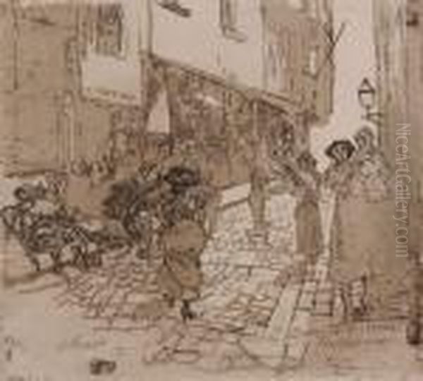 Zilversmidsstraat Antwerpen And 
Ecce Homo, Together With Seventeenprints Depicting Various Subject 
Matter By Adolf Fritz, G. Geyger,and Ehrlich Oil Painting by Oskar Laske