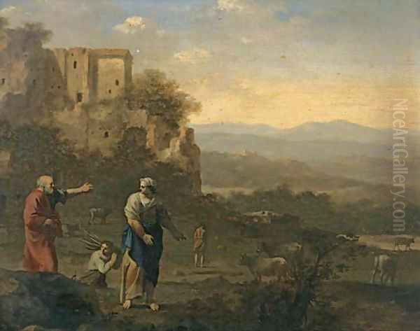 The Banishment of Hagar and Ishmael Oil Painting by Cornelis Van Poelenburgh