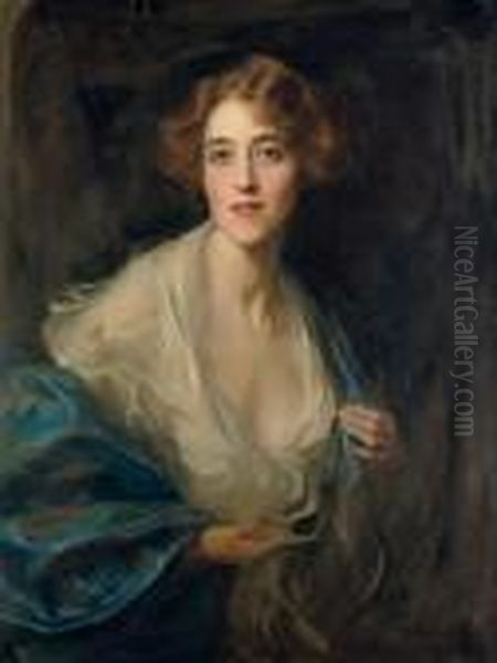 Portrait Of Mrs. Francis Lindley
 Gull, Later Mrs Morgan-grenville, Nee Elizabeth (betty) Renshaw Oil Painting by Philip Alexius De Laszlo