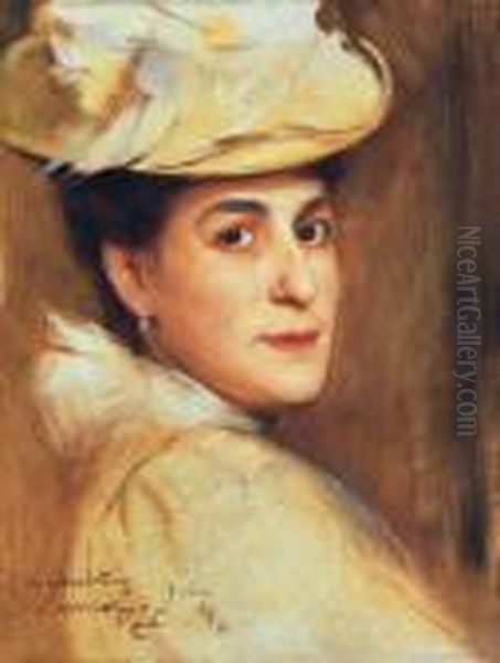 Portrait Of A Lady With Hat (emily Lasar Kern) Oil Painting by Philip Alexius De Laszlo