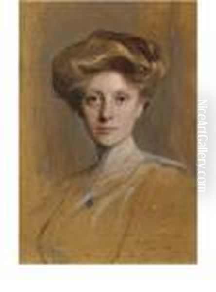 A Study Portrait Of Miss Faith Moore, Head-and-shoulders Oil Painting by Philip Alexius De Laszlo