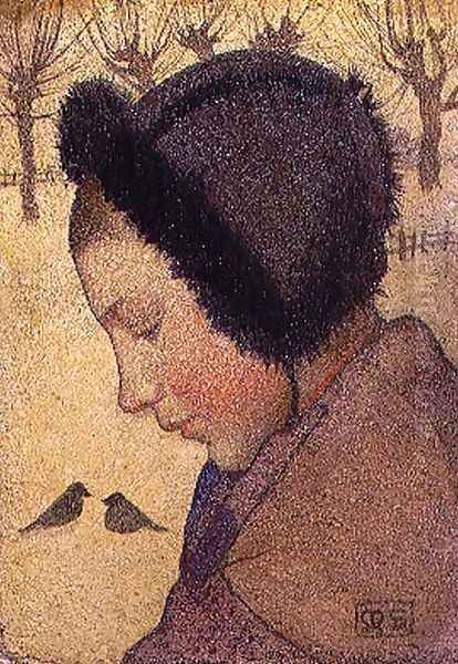 Head of a Young Girl in a Fur Hat Oil Painting by Marianne Preindelsberger Stokes