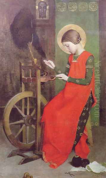 St Elizabeth of Hungary Spinning for the Poor Oil Painting by Marianne Preindelsberger Stokes