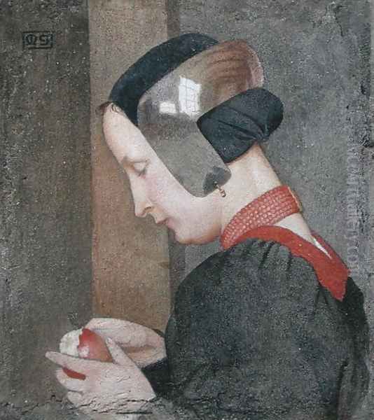 Portrait of a Lady Peeling an Apple Oil Painting by Marianne Preindelsberger Stokes