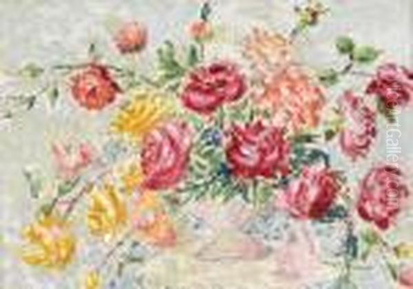 Bouquet De Roses Dans Un Vase Oil Painting by Achille Lauge