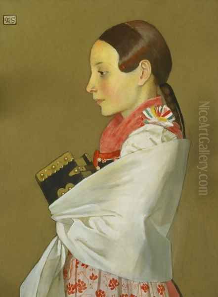 Young Girl of Menguszfalva going to Church, c.1905-07 Oil Painting by Marianne Preindelsberger Stokes