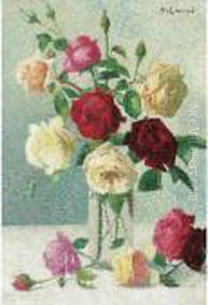 Vase De Roses Oil Painting by Achille Lauge