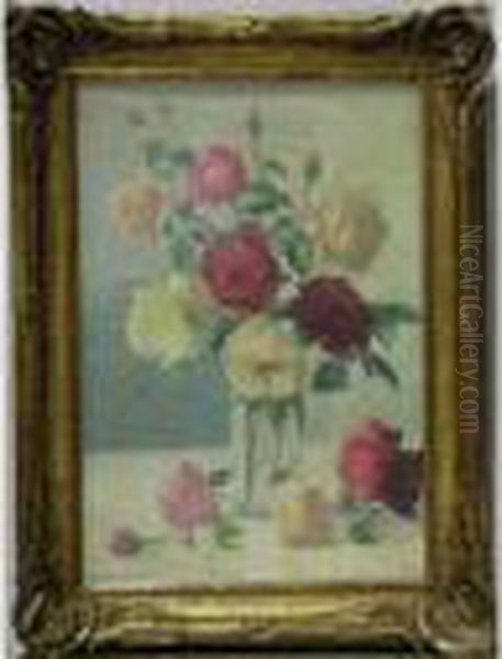 Vase De Roses. Oil Painting by Achille Lauge