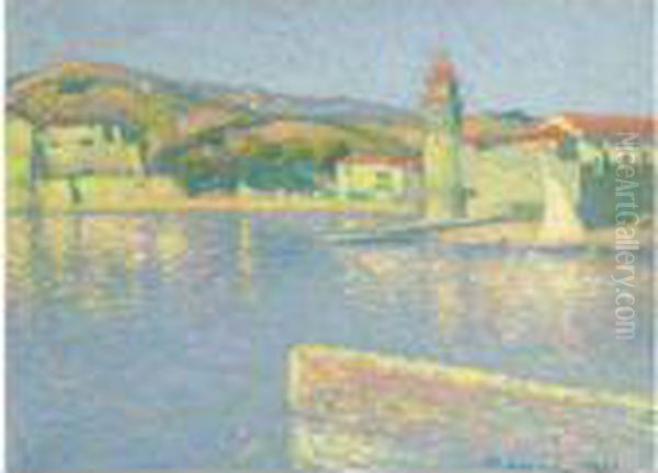 Le Port De Collioure - Vue De La Pointe Saint-vincent Oil Painting by Achille Lauge