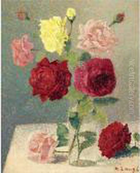 Bouquet De Roses Oil Painting by Achille Lauge