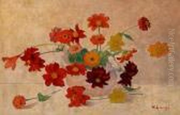 Vase De Fleurs Oil Painting by Achille Lauge