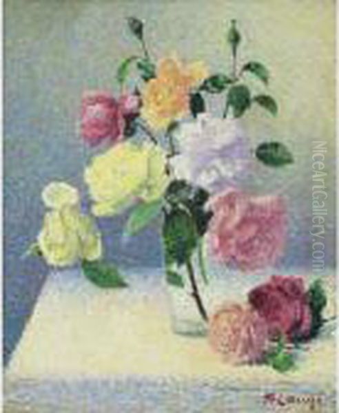 Bouquet De Roses Dans Un Verre D'eau Oil Painting by Achille Lauge