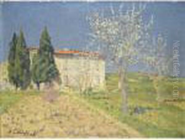 Maison Du Relai, Les Amandiers Oil Painting by Achille Lauge