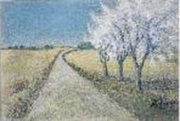 Arbres En Fleurs Sur Une Route De Campagne Oil Painting by Achille Lauge