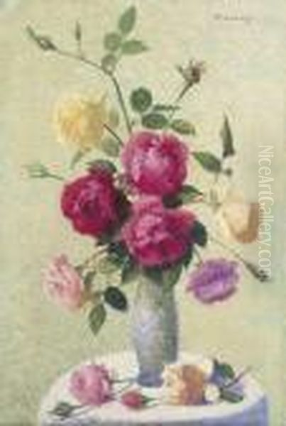 Vase De Fleurs Oil Painting by Achille Lauge