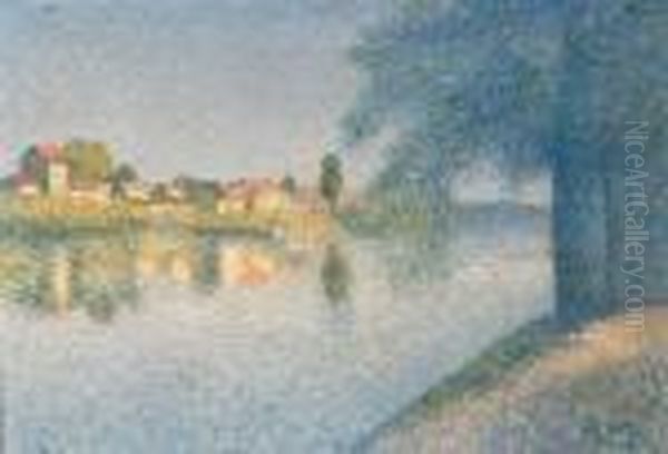 Village Au Bord De L'eau Oil Painting by Achille Lauge