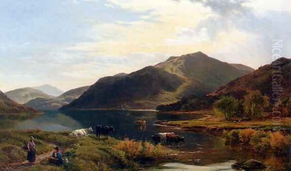 Cattle By A Lake Oil Painting by Sidney Richard Percy