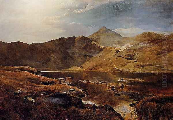 Cattle And Sheep In A Scottish Highland Landscape Oil Painting by Sidney Richard Percy