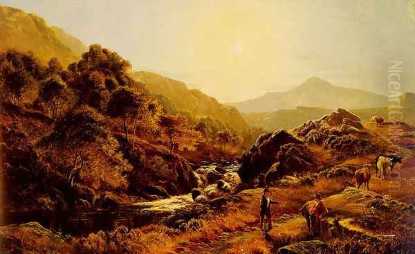 Figures On A Path By A Rocky Stream Oil Painting by Sidney Richard Percy