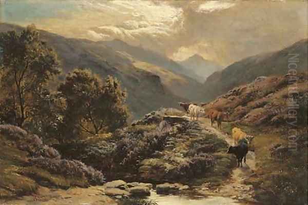 Cattle in a highland landscape Oil Painting by Sidney Richard Percy