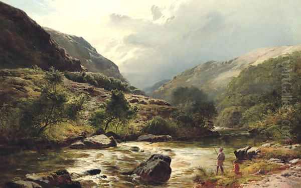 Fishing on a Highland River Oil Painting by Sidney Richard Percy