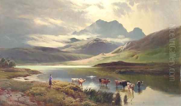 Cattle watering Oil Painting by Sidney Richard Percy