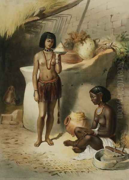 Nubian Women from the Kanoosee Tribe, Philae, illustration from The Valley of the Nile, engraved by Eugene Le Roux 1807-63 pub. by Lemercier, 1848 Oil Painting by Emile Prisse d'Avennes