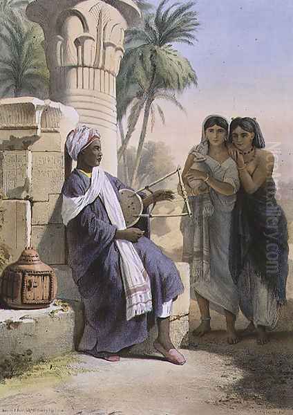 A Berber Playing the Kissar to Women of the Same Tribe, illustration from The Valley of the Nile, engraved by Eugene Le Roux 1807-63 pub. by Lemercier, 1848 Oil Painting by Emile Prisse d'Avennes