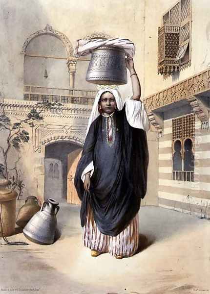 Young Arab Girl Returning from the Hammam in Cairo, illustration from The Valley of the Nile, engraved by Emile Desmaisons 1812-80 pub. by Lemercier, 1848 Oil Painting by Emile Prisse d'Avennes