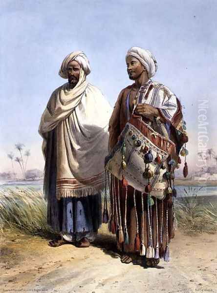 A Nubian and a Fellah Carrying a Dromedary Saddlebag, illustration from The Valley of the Nile, engraved by Eugene Le Roux 1807-63 pub. by Lemercier, 1848 Oil Painting by Emile Prisse d'Avennes