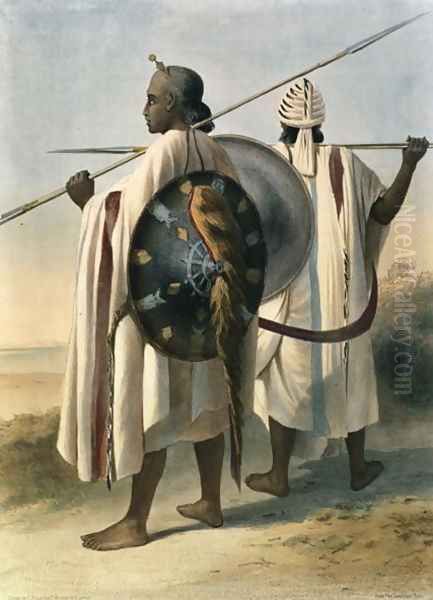 Abyssinian Warriors, illustration from The Valley of the Nile, engraved by Eugene Le Roux 1807-63 pub. by Lemercier, 1848 Oil Painting by Emile Prisse d'Avennes