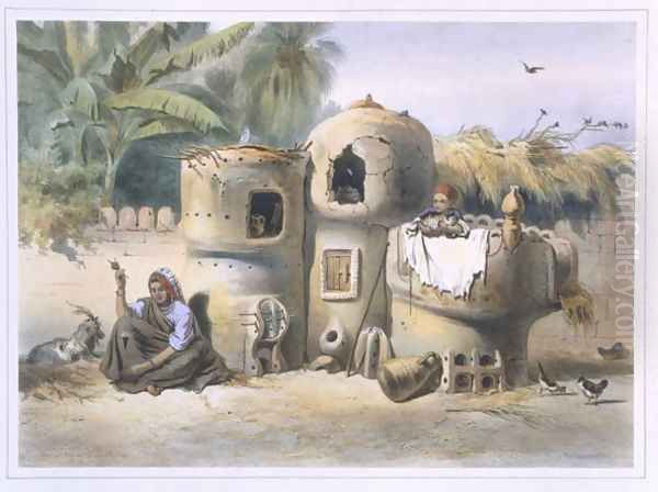 Peasant Dwellings in Upper Egypt, illustration from The Valley of the Nile, engraved by Eugene Le Roux 1807-63 pub. by Lemercier, 1848 Oil Painting by Emile Prisse d'Avennes